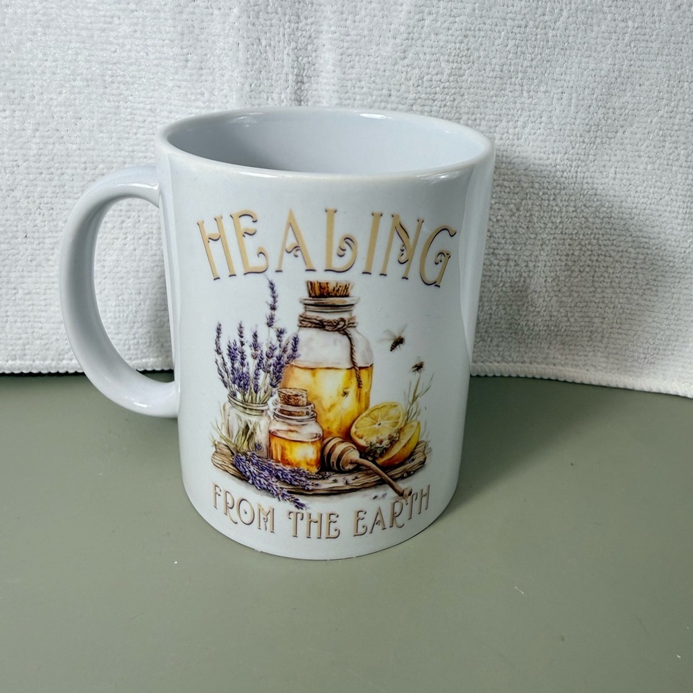 New Healing From The Earth White Ceramic Mug 12 OZ